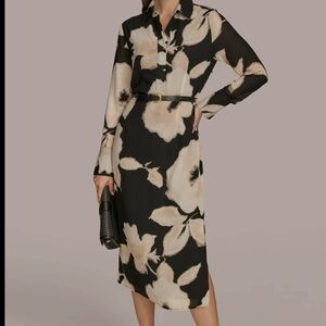 Donna Karan Black and Cream Floral Dress